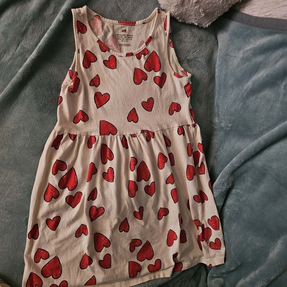H&M Kids Casual Dress - Red Hearts on Cream
